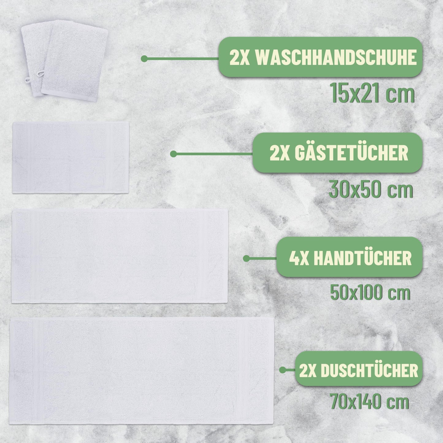 GREEN MARK Textilien 10-Piece Terry Towel Set, White