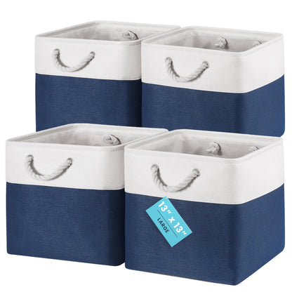 OrganiHaus Fabric Storage Boxes, Set of 4 Foldable 30X30 Cube Organiser Bins with Rope Handles for Shelves, Nursery & Closet