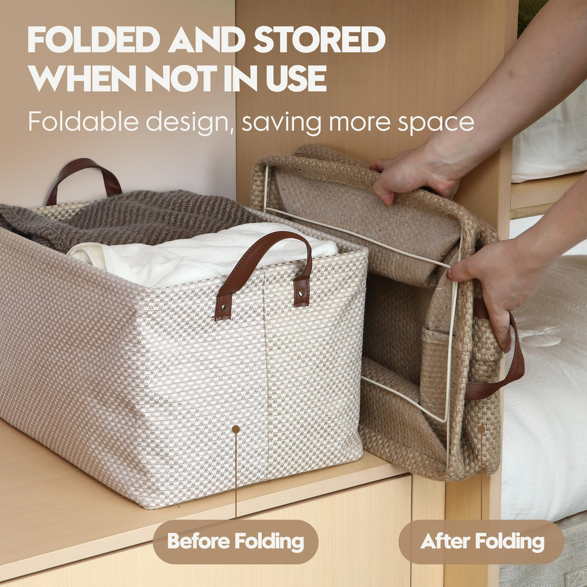 Sea Team Square Jute Storage Basket Built-in Frame Structured Organizer