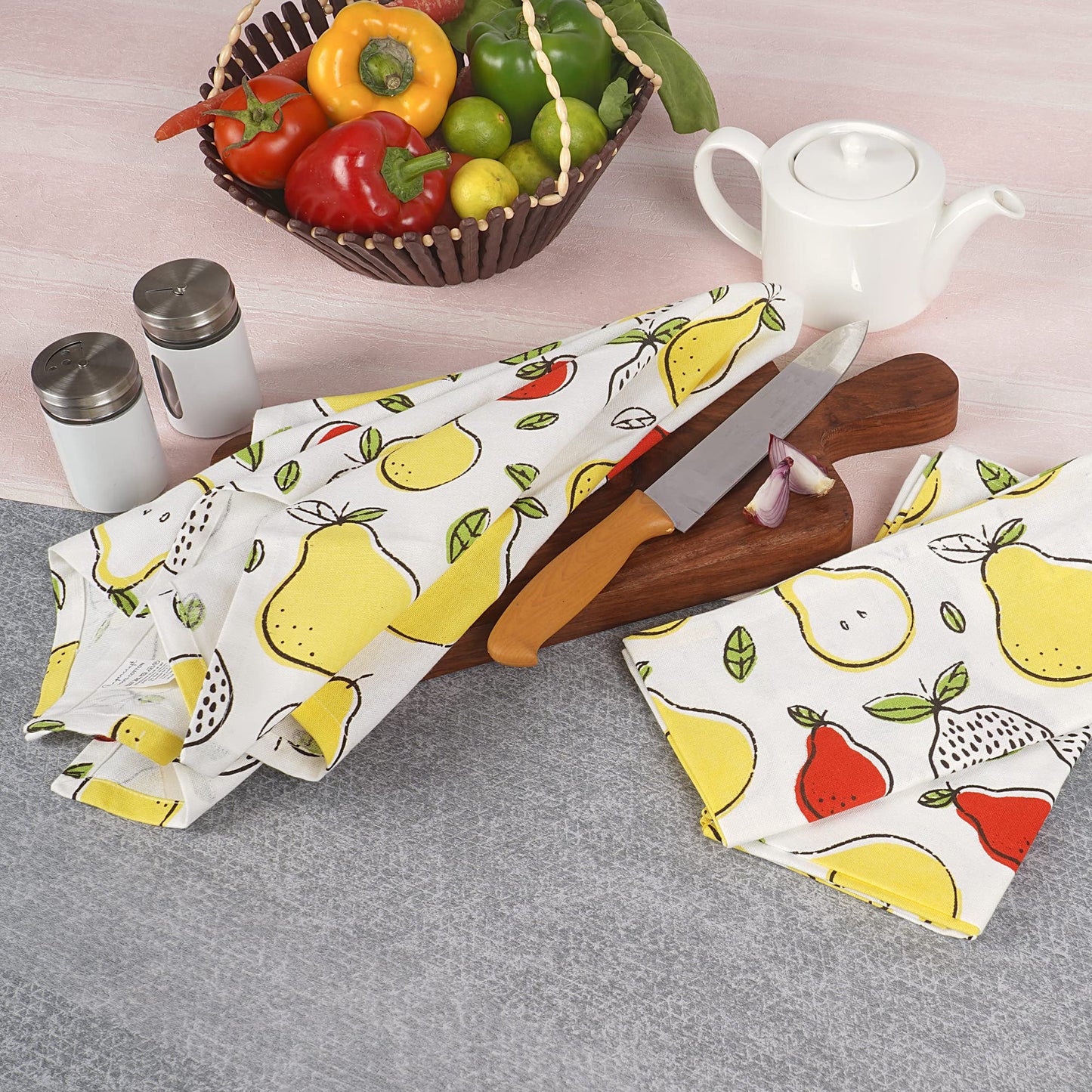 FINGERCRAFT Kitchen Dish Towels, 100% Natural Cotton, Set of 6 Multi-Purpose Kitchen Towels, Very Soft, Highly Absorbent