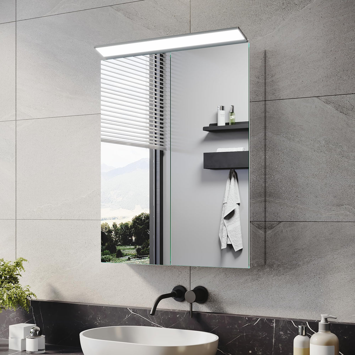 ELEGANT Bathroom Mirror Cabinet with LED Makeup Light, 520 x 650 mm