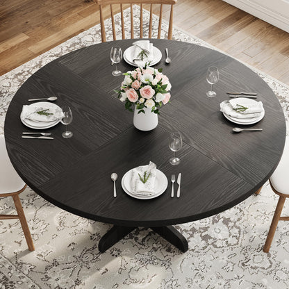 Crevyteg 47.2in Round Dining Table for 4-6 People, Farmhouse Kitchen Table with Wooden Tabletop and Legs