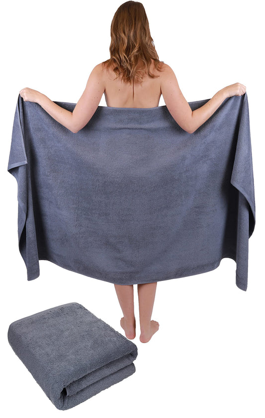 Betz 2 piece bath towels sauna towel set XXL DRESDEN 100% cotton size 100cmx200cm color anthracite - 1904050