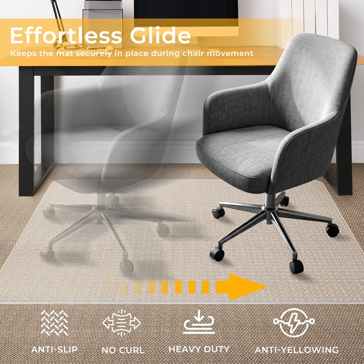 FRUITEAM 114x135cm Rectangular Clear Office Chair Mat for Carpet Protector