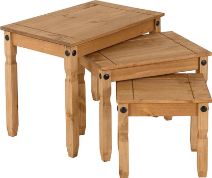 Seconique Corona Nest Of Tables in Distressed Waxed Pine