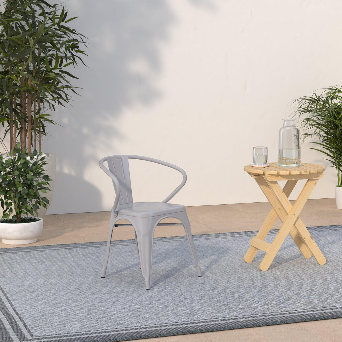 Flash Furniture Roy Commercial Grade 4 Pack Silver Metal Indoor-Outdoor Chair with Arms