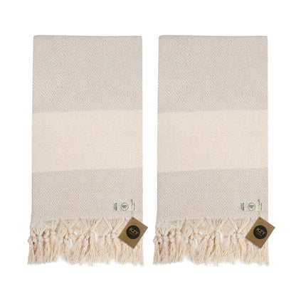 KZY LONDON Turkish Hand Towel Set of 2 - Towel for Kitchen and Bathroom - 50x100cm, 18,5x40 Inches