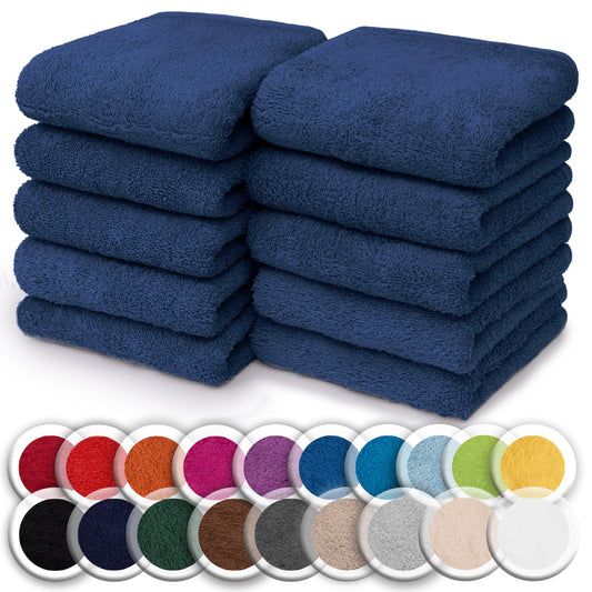 NatureMark Set of 10 Washcloths Made of 100% Cotton - Soft and Absorbent Face and Hand Towels - Practical for Bathroom and Kitchen - 30 x 30 cm, Navy