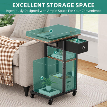 YITAHOME Bedside Table, C-Shaped Side Table with Fabric Drawer and Wheels