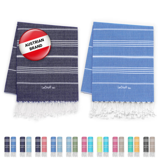 LeStoff Premium Hammam Towel Set of 2 100% Organic Cotton - Pre-washed Sustainable Absorbent & Quick-Drying - Beach, Bath, Shower, Yoga, Spa &