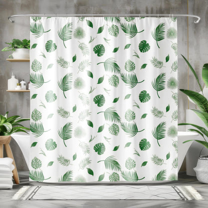 BANLMEYD Shower Curtain Mould Proof Resistant Green Leaf, Premium PEVA Waterproof Shower Curtain