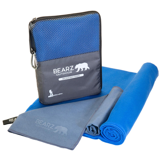 BEARZ Outdoor Microfibre Towel Set 120 x 60 cm & Small Face Towel - Lightweight Beach Towel, Quick-Drying Travel Towel, Sports Towel - Microfibre
