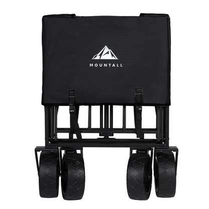 Heavy Duty Folding Wagon With Large Wheel, Trolley Cart Outdoor Transport Trailer Foldable Outdoor Garden Utility Wagon/Trolley with Cover Bag (Black)