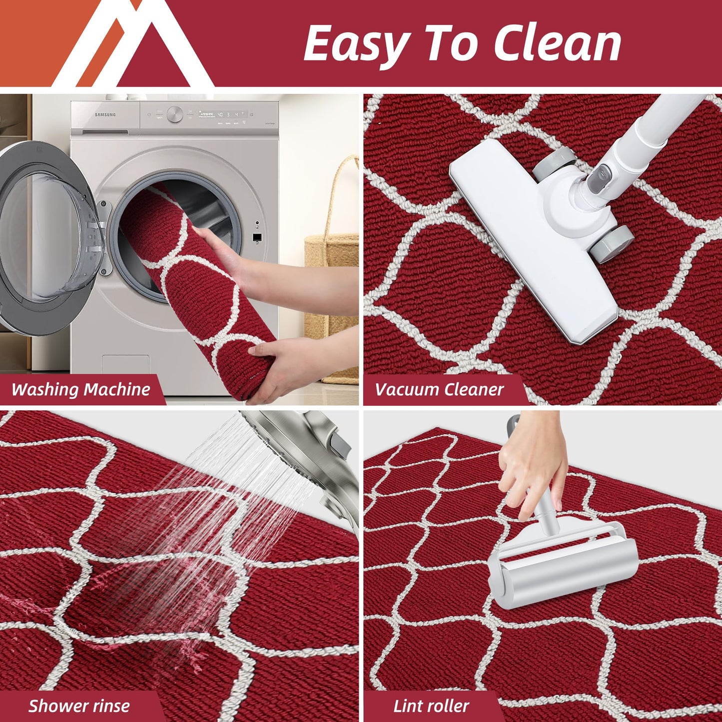 COSY HOMEER Kitchen Mat Rug, 60 x 180cm, Non-Slip Floor Mat Machine Washable Runner for Kitchen, Entryway, Laundry Room, Red