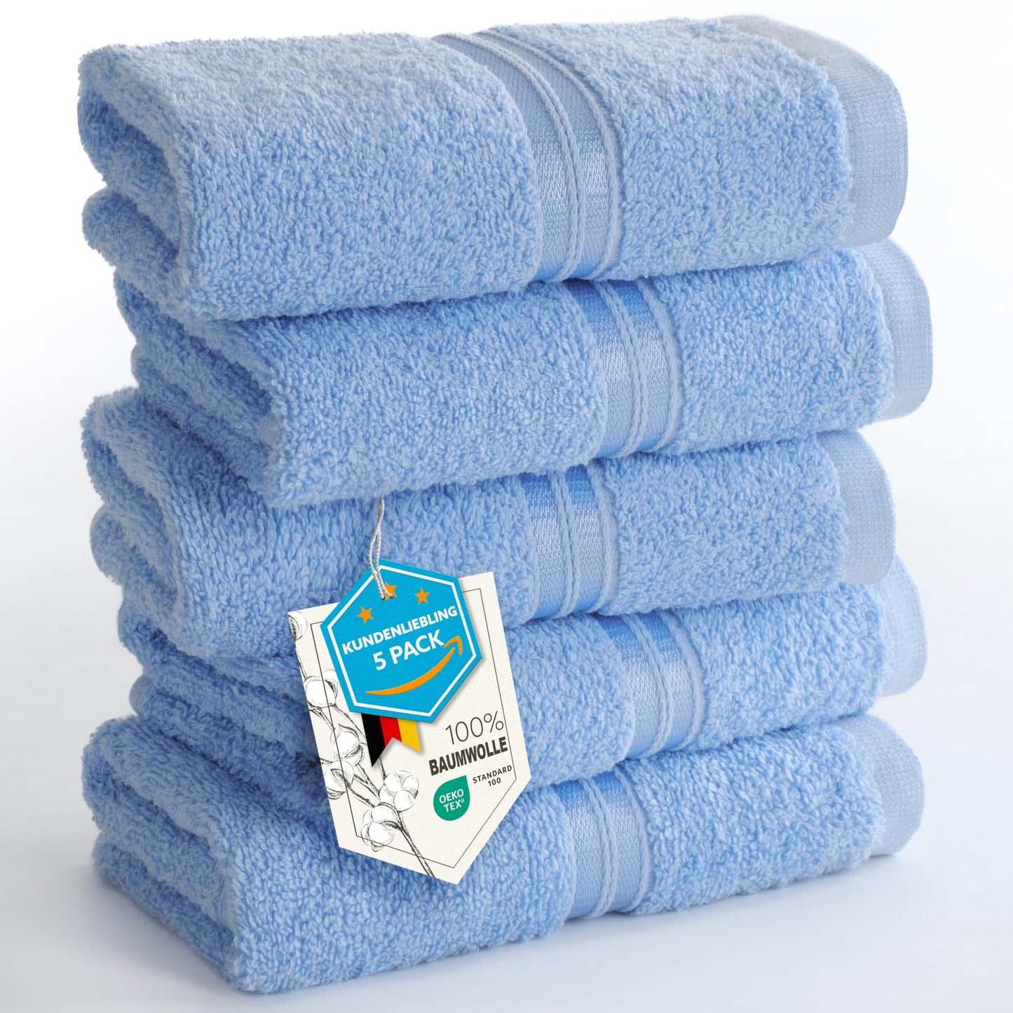 Hammetex Guest Towels Set of 5 30 x 50 cm 100% Cotton Terry Cloth
