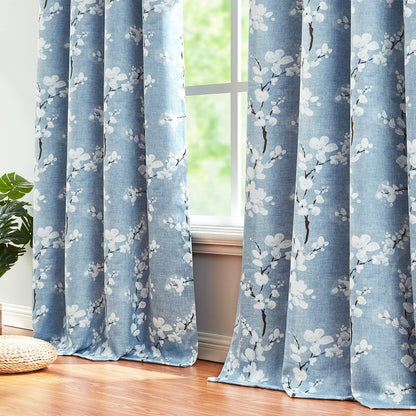 Fmfunctex Blue Floral Blackout Curtains for Bedroom 54 inch Drop Eyelet Curtains for Living Room Nursary Blossom Thermal Insulated Window Curtain