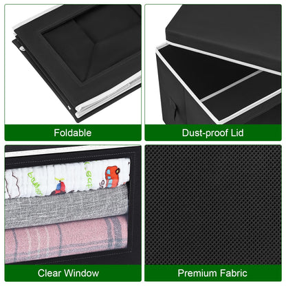 Homsorout 3 Pack Storage Boxes with Lids Foldable Storage Cubes with Transparent Window Fabric Storage Organiser Box for Toys, Clothes, Books