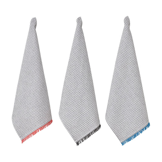 Penguin Home Set of 3 100% Cotton Kitchen Towels, Eco Friendly Sustainable Tea Towels Stylish with Different Pattern, Size - 50x70 cm Colour - Black &