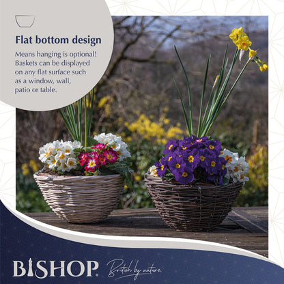 Bishop Rattan Hanging Baskets Outdoor ? Dark Wicker 12 inch Hanging Basket With Liner ? Perfect Gardening Gifts For Women ? Great Looking Garden