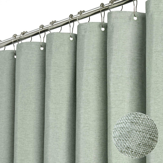 BTTN Green Linen Shower Curtain, Modern Mildew Resistant Textured Fabric, Waterproof Polyester for Wet Bathroom, Weighted Hem, Durable and Washable,