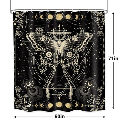 LGhtyro Gold Moth Shower Curtain 60Wx71H Inch Moon Phase Shower Curtain Bathroom Set Gothic Black Butterfly Moonlit Bath Curtain Witchy Tarot