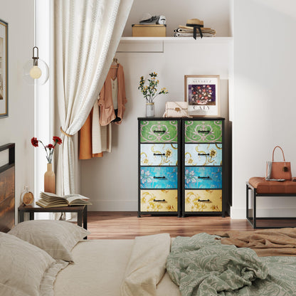 CAIYUN Chest of Drawers Bedroom with 4 Drawers and Flower Printing, Small Fabric Dressers, Dresser for Entryway Hallway Living Room, Closet Storage
