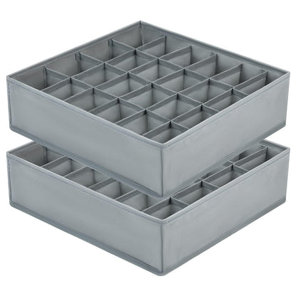 DIMJ 2 Pack Drawer Organisers 24 Cells Sock Organiser Foldable Underwear Drawer Organiser Fabric Drawer Divider Wardrobe Storage Boxes for Socks