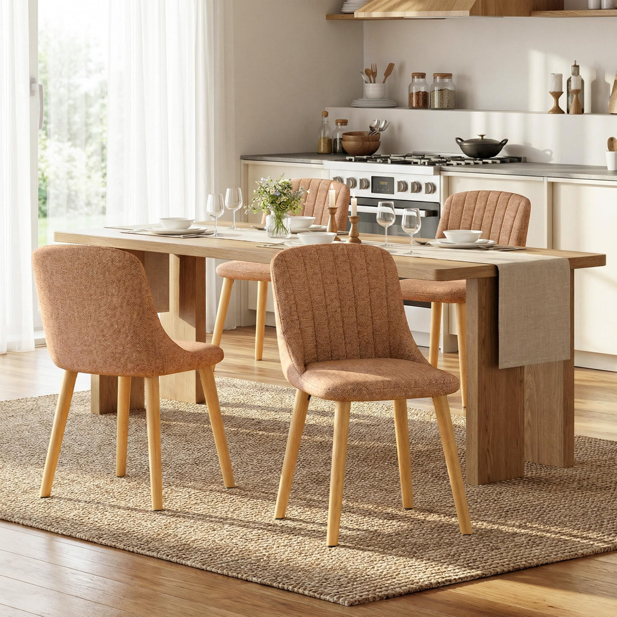 Goeurvant Dining Chairs Set of 4 Upholstered Armchairs with Wooden Legs Kitchen Chairs for Living Room, Orange-Chenille