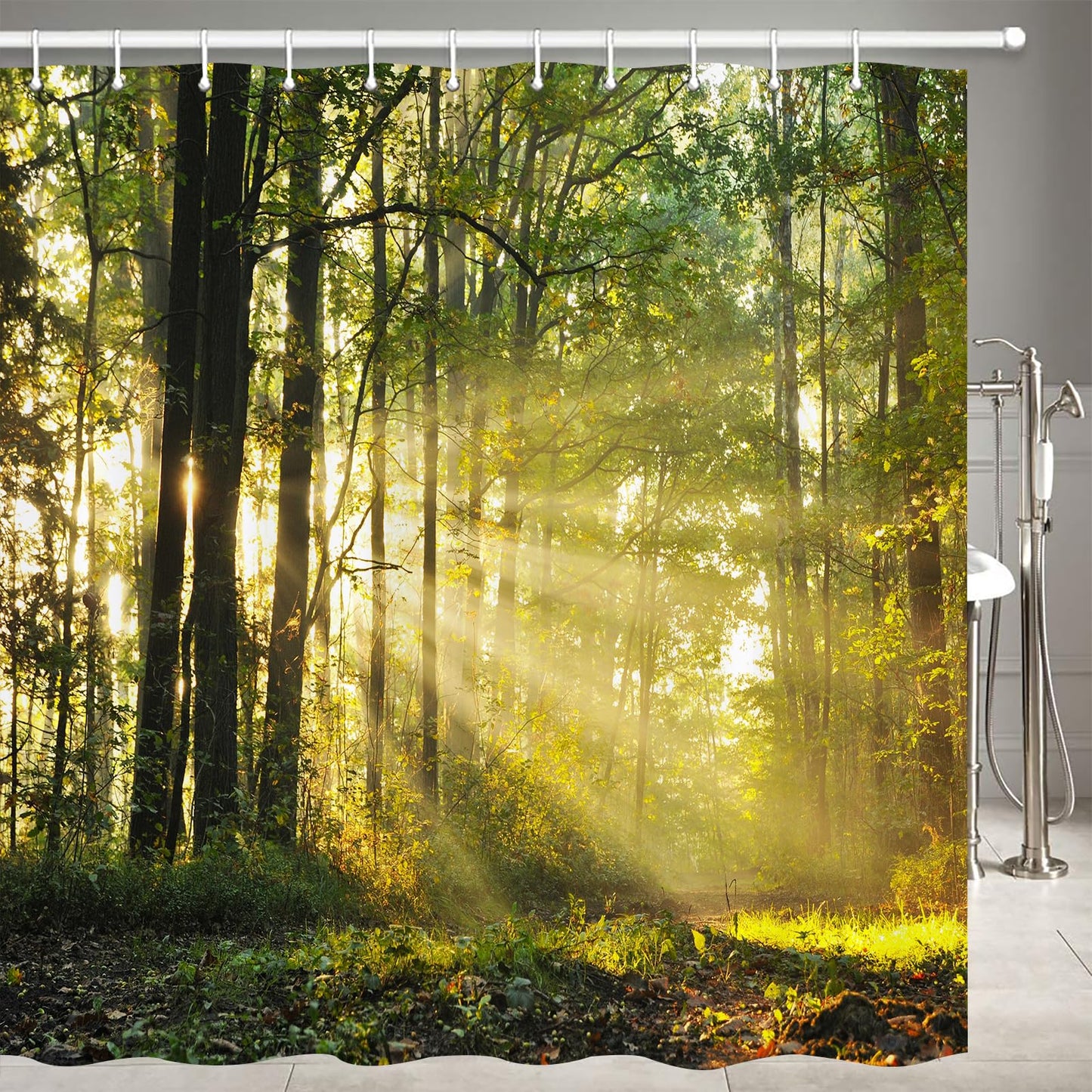 JOOCAR Nature Shower Curtain Magical Autumn Forest Woodland Sunset Sun Scene Sunlight Bathroom Decorative Waterproof Polyester Fabric Shower Curtain