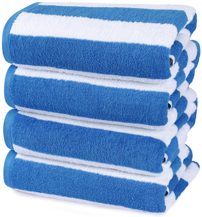Utopia Towels Cabana Stripe Beach Towels (76 x 152 cm) - 100% Ring Spun Cotton Large Pool Towels, Soft and Quick Dry Swim Towels (Pack of 4) (Blue)