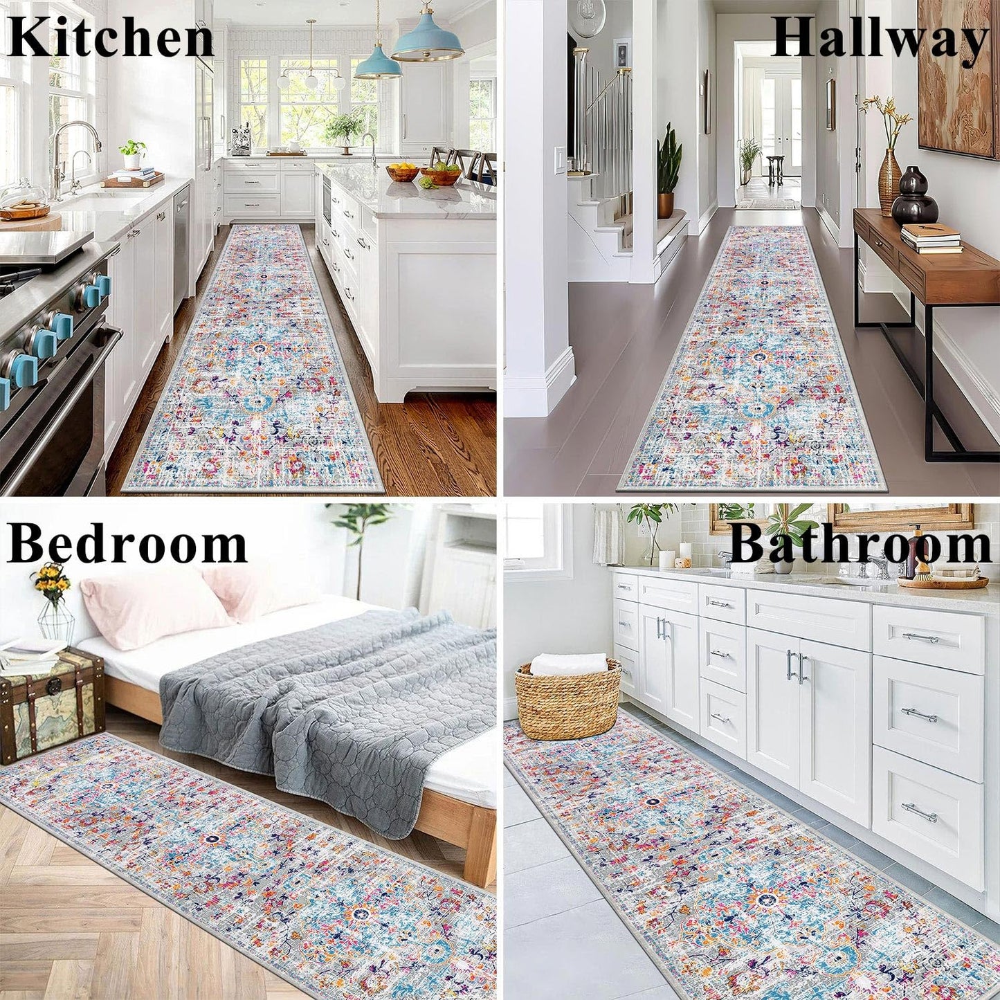SHACOS Hallway Runner Rug Non Slip 66x213cm Carpet Runners for Hallways Long Hall Rug Washable Distressed Kitchen Runner Mat Low Pile Floor Runners