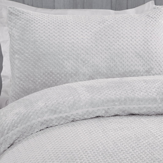 Sleepdown Waffle Teddy Fleece Silver Warm And Cosy Reversible Soft Duvet Cover Quilt Bedding Set With Pillowcases - King (220cm x 230cm)