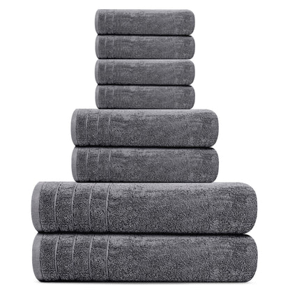 Tens Towels 8 Piece Towels Set, 2 Extra Large Bath Towels, 2 Hand Towels, 4 Washcloths, 100% Cotton, Lighter Weight, Quicker to Dry, Super Absorbent