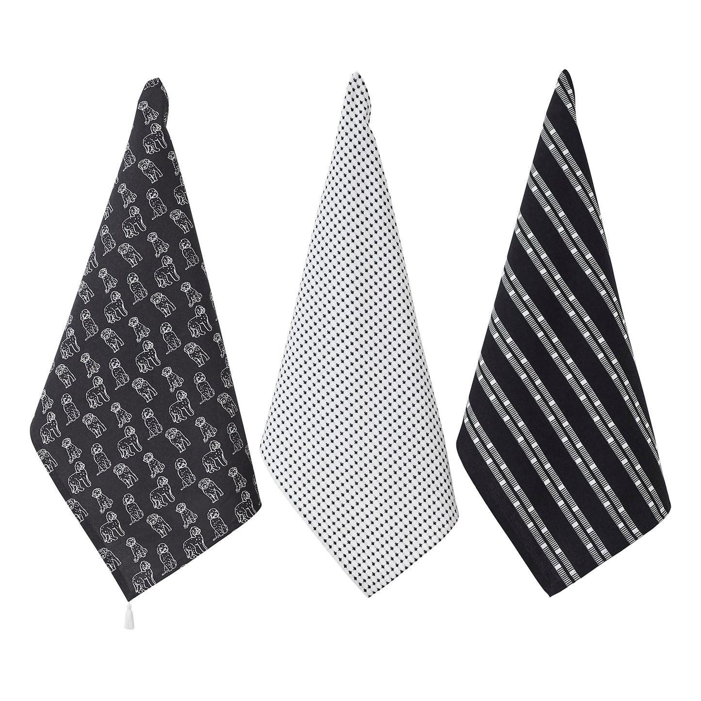 Penguin Home Set of 3 Recycled cotton Tea Towels, Eco Friendly Sustainable Plain weave printed kitchen towels with tassels on both corner Size - 50x70