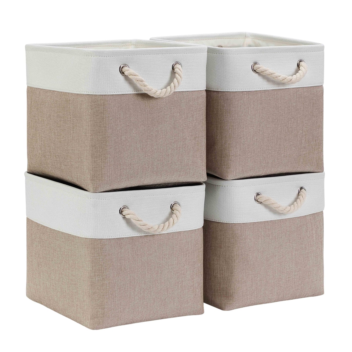Mangata Cube Storage Boxes 30x30x30cm, Fabric Storage Basket for Cupboards, Shelves, Closet, Light Khaki White (Collapsible, 4 Pack)