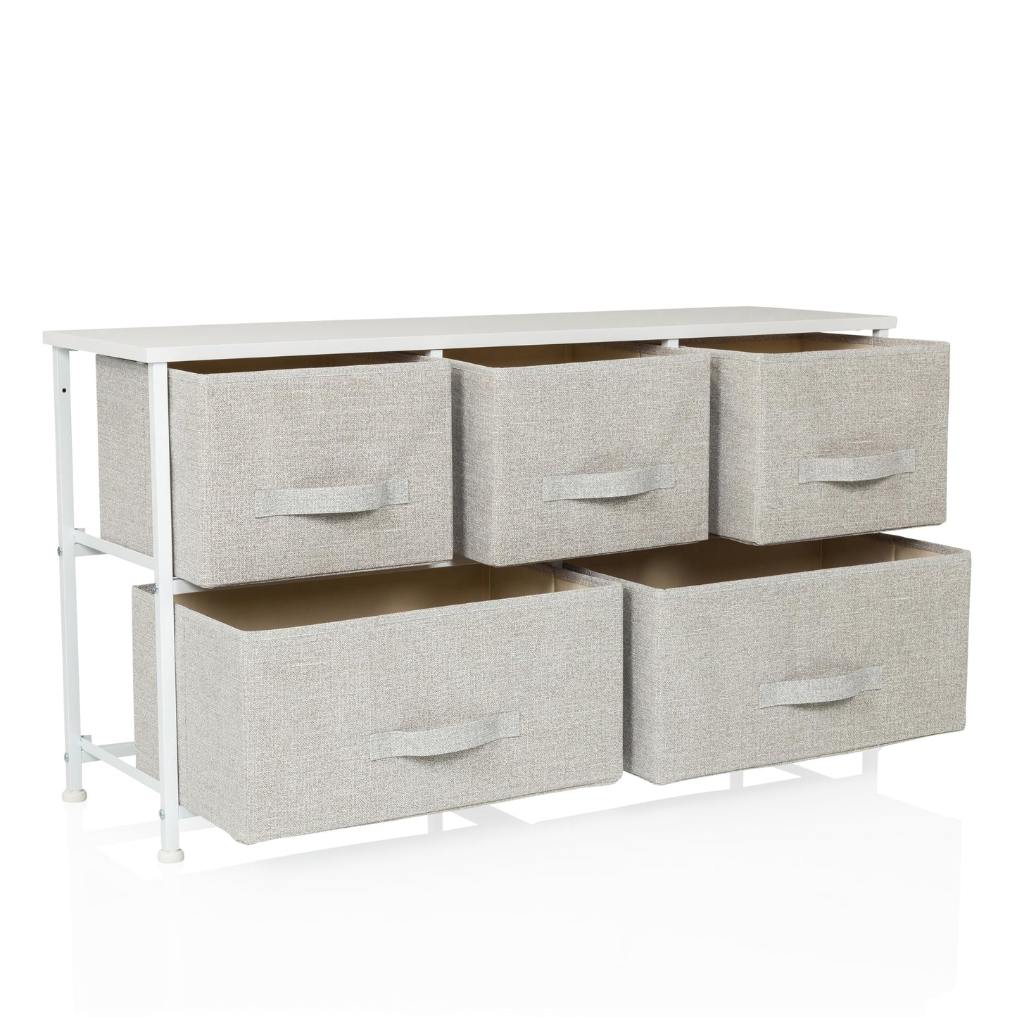 hjh LIVING Chest of drawers with 5 fabric drawers FOLDAR 100x30x55 cm Chest of drawers organizer, height-adjustable foot glides, metal frame, grey
