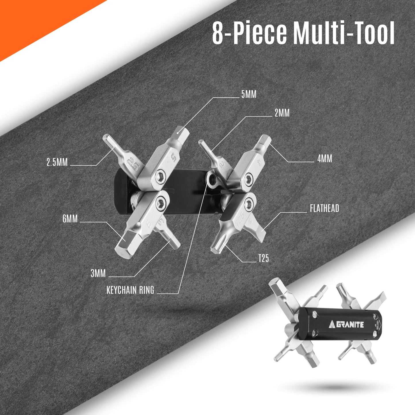 Granite Stash Multi-Tool Kit - Compact Bike Tools Stored Inside Steerer Tube, Tapered Steerer Model (Black)
