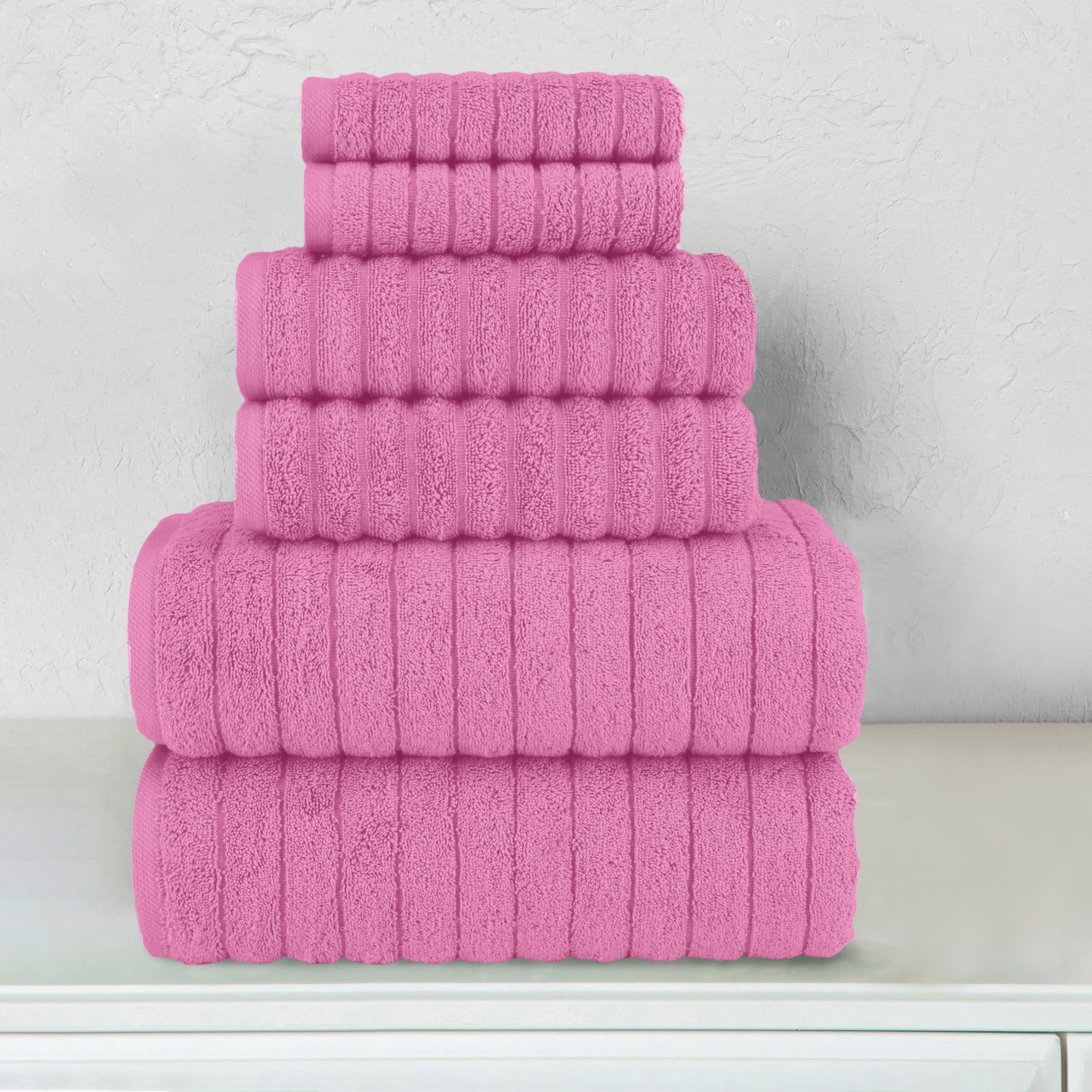 Elegant Comfort 100% Turkish Cotton Corduroy Ribbed Luxury Bath Towels 6-Piece Set, Premium Feel - Quick Dry, Highly Absorbent