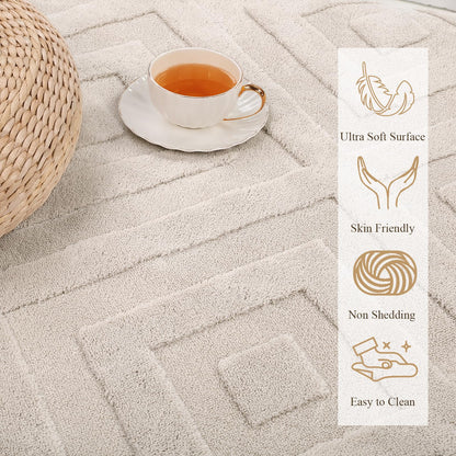 Enyhom Machine Washable Area Rug, Large Soft Geometric Rugs for Bedroom Modern Design Cream Rugs Living Room Non Slip Carpet Stain Resistant Mat for