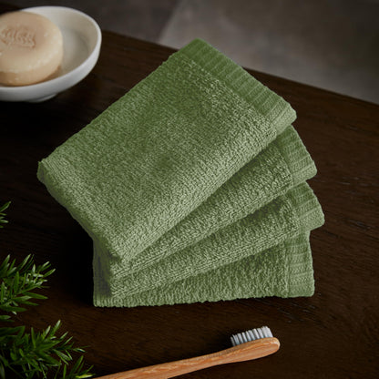 Catherine Lansfield Quick Dry Cotton 30x30cm 4 Pack Face Cloths Sage Green