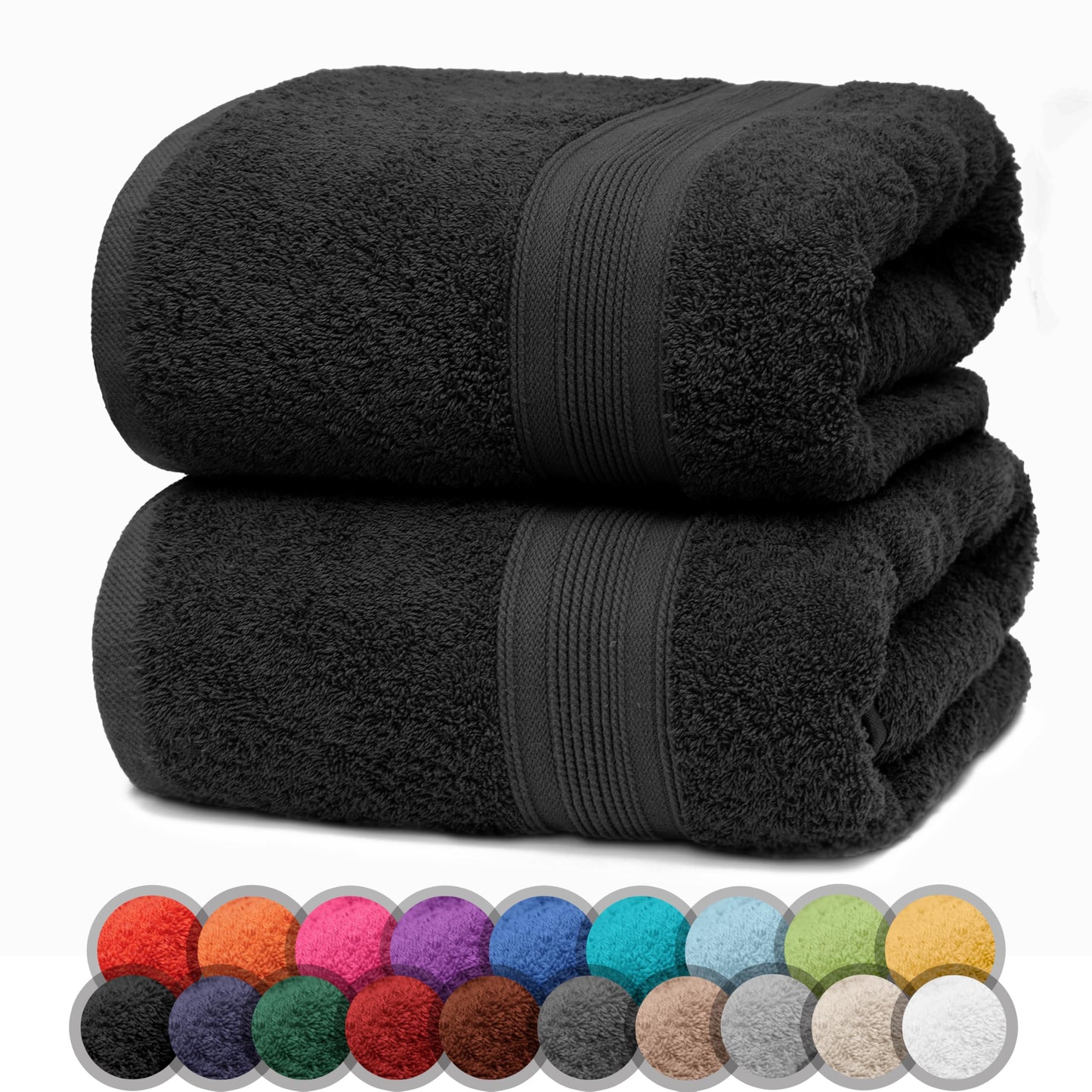 NatureMark Pack of 2 Bath Towels - 100% Cotton, 500?g/m? - Soft, Absorbent & Durable - For Home, Sauna & Travel - 70 x 140 cm, Black