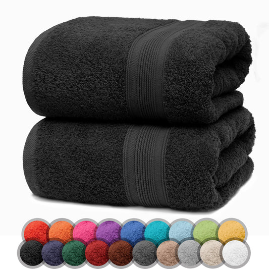 NatureMark Pack of 2 Bath Towels - 100% Cotton, 500?g/m? - Soft, Absorbent & Durable - For Home, Sauna & Travel - 70 x 140 cm, Black