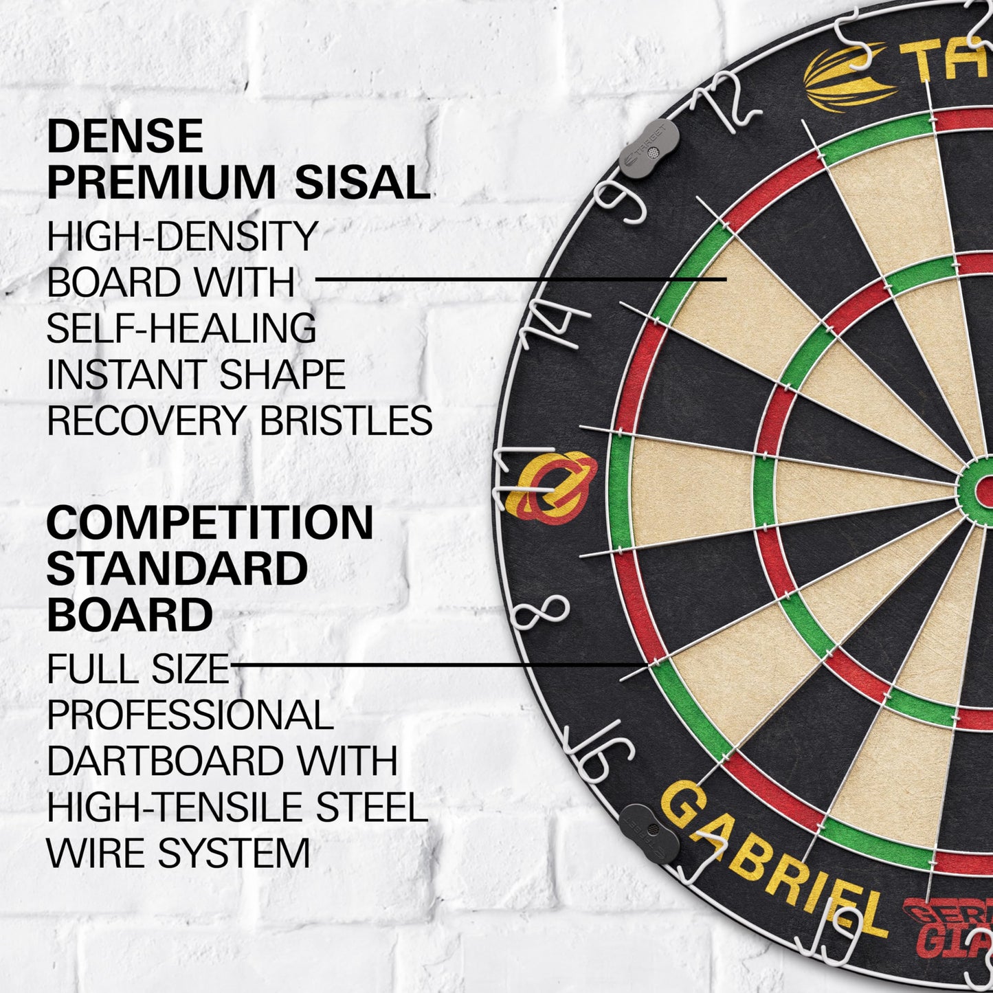 Target Darts Gabriel Clemens Dartboard Set | Player Edition Dart Board Set with 2 Sets of Steel Tip Darts, Competition Standard Throw Line |