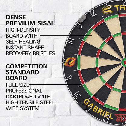 Target Darts Gabriel Clemens Dartboard Set | Player Edition Dart Board Set with 2 Sets of Steel Tip Darts, Competition Standard Throw Line |