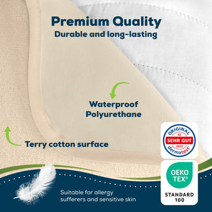 Sensalou Waterproof Mattress Protector 180 x 200 cm Beige – Mattress Cover, Double Bed, Box Spring Bed, Breathable Mattress Protector