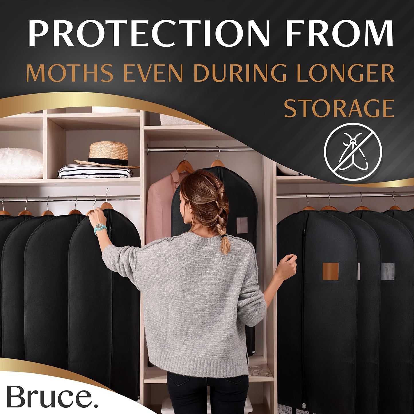 Bruce.® 3x Garment Bags 120x60 cm + Shoe Bag – Black
