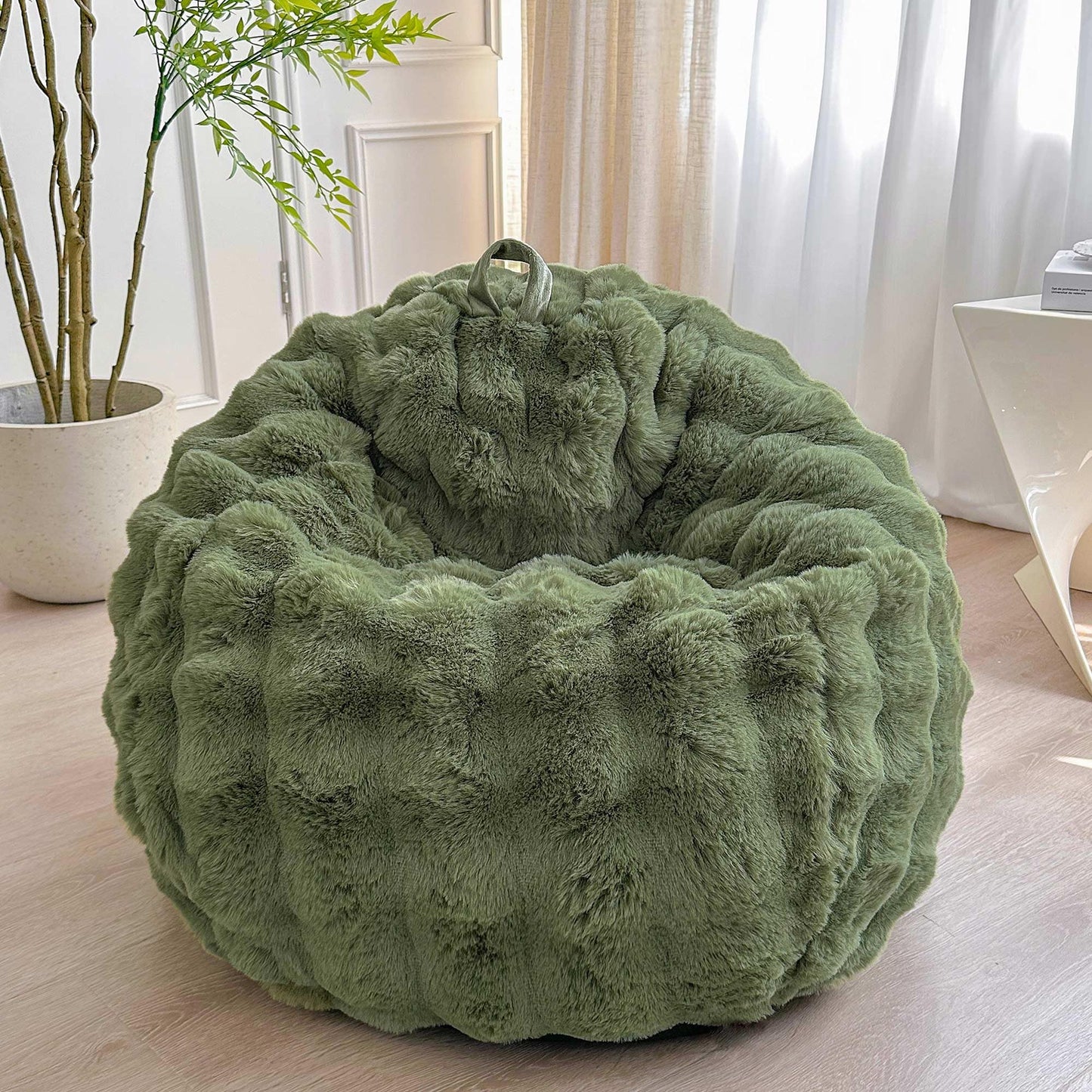 LIFEREVO 3FT Fluffy Faux Rabbit Fur Bean Bag Cover, No Filler, Sage Green
