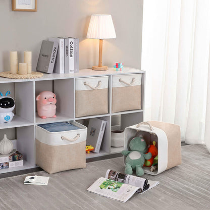 SOCOHOME Cube Storage Boxes,33x33x33cm Storage Baskets for Organizing Clothes Shelf Nursery Closet(Light Khaki/White, Set of 6)
