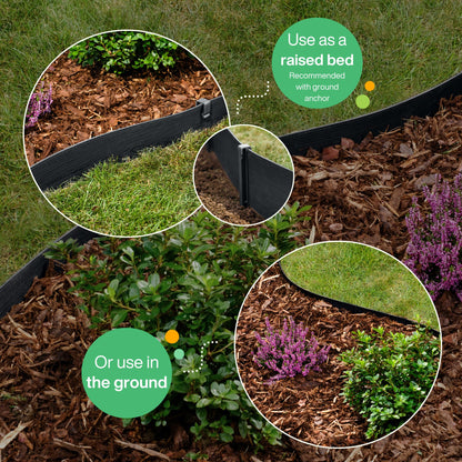 UNIGARDIA Flexible Lawn Edging 20 m with 40 Securing Pegs - Height 13 cm, Thickness 3 mm - Plastic Grass Border & Flower Bed Garden Edging - Easy to