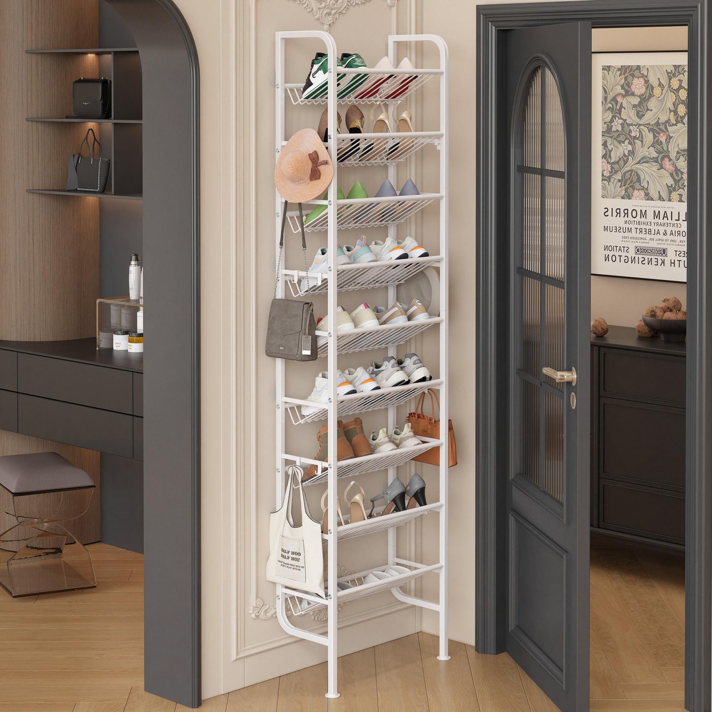 Ornestia Wall Mounted Shoe Rack,Metal Shoe Storage for Over Door,White
